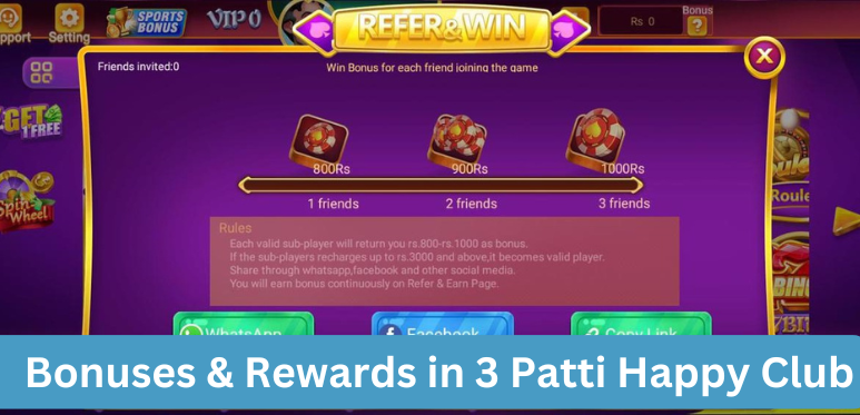 Free rewards on 3 Patti Happy Club APK Pakistan